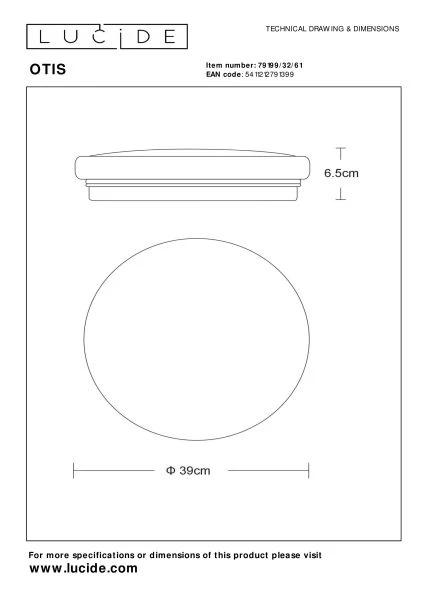 Lucide OTIS - Flush ceiling light - Ø 39 cm - LED - 1x32W 3000K - Opal - technical